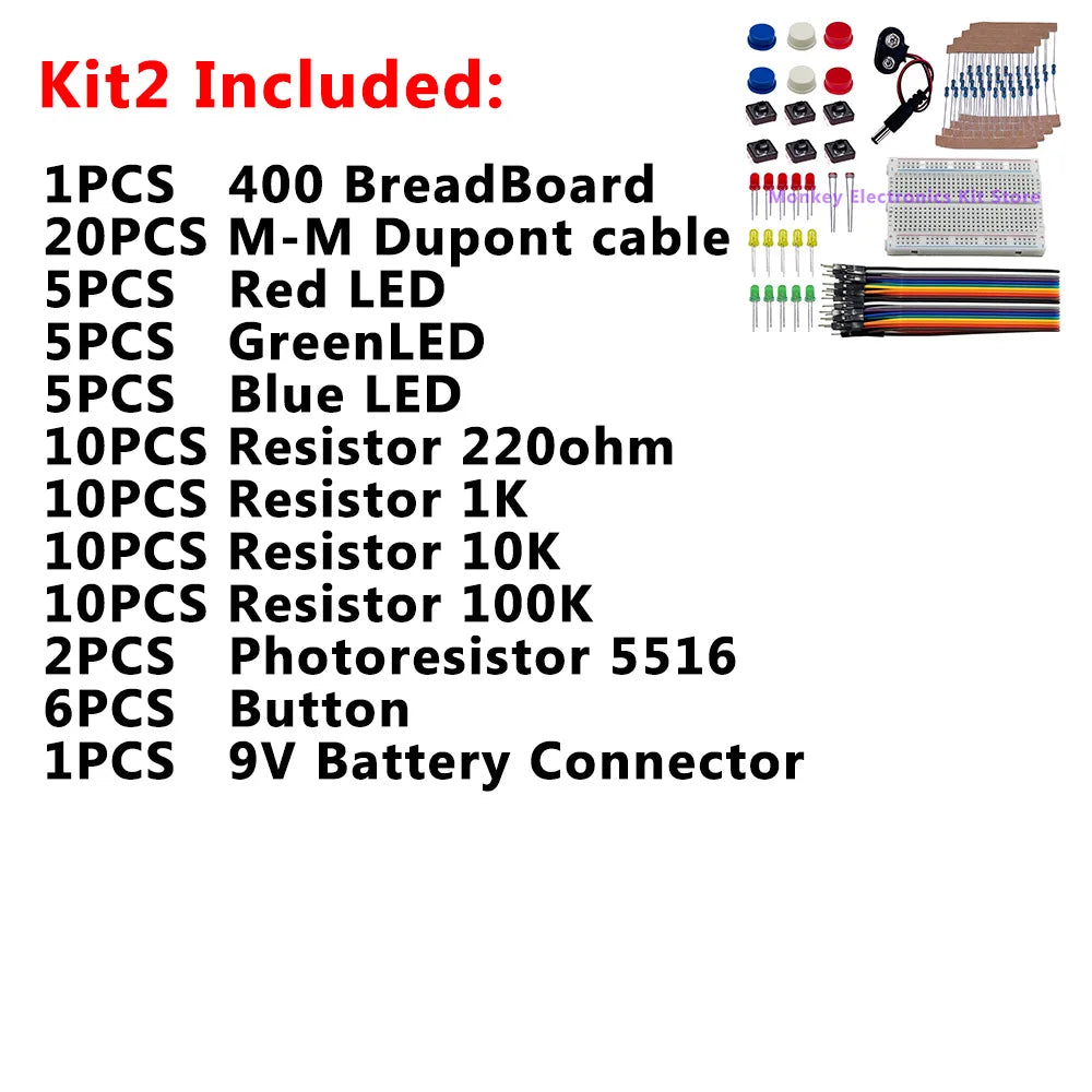 Arduino UNO R3 Starter Kit – LED, Dupont Wires & Buttons Electronics Starter Kit Axl