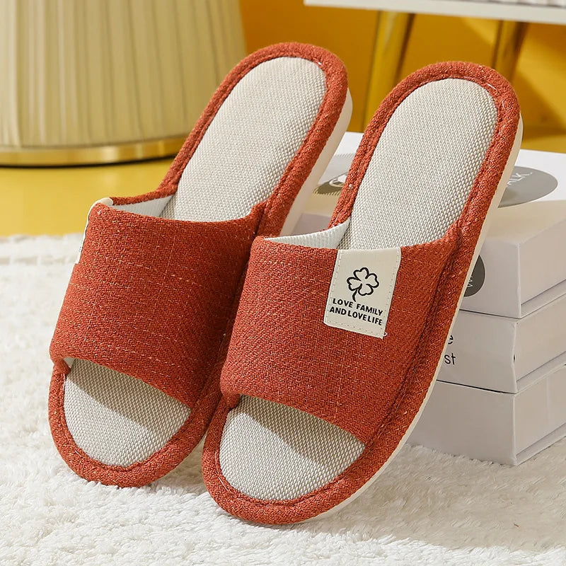 Open-Toe Hemp Linen Slippers – Breathable Indoor Slides Indoor Slippers Axl Red 44-45