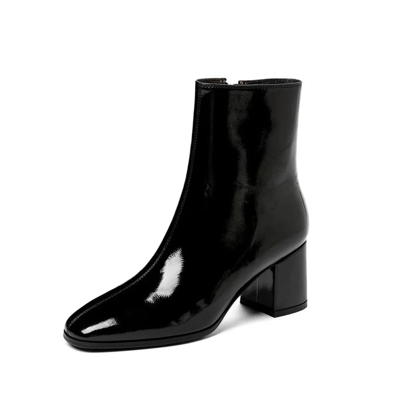Women's White Ankle Boots – Side Zip Pointed Toe Square Heel Women's Ankle Boots Axl