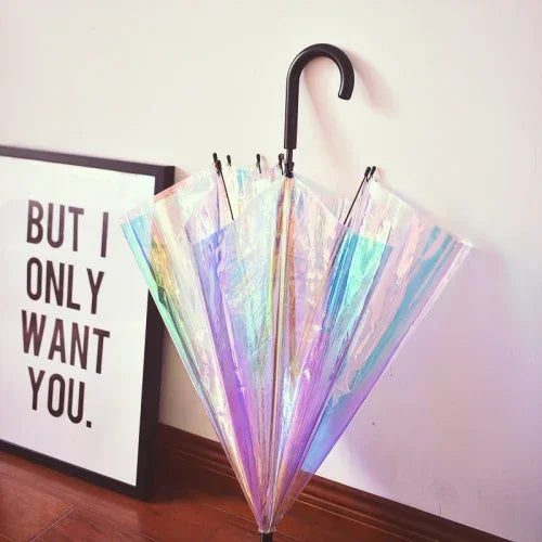 Rainbow Long Handle Transparent Umbrella – Colorful Women's Gift Long Handle Umbrella Axl Iron A 8K