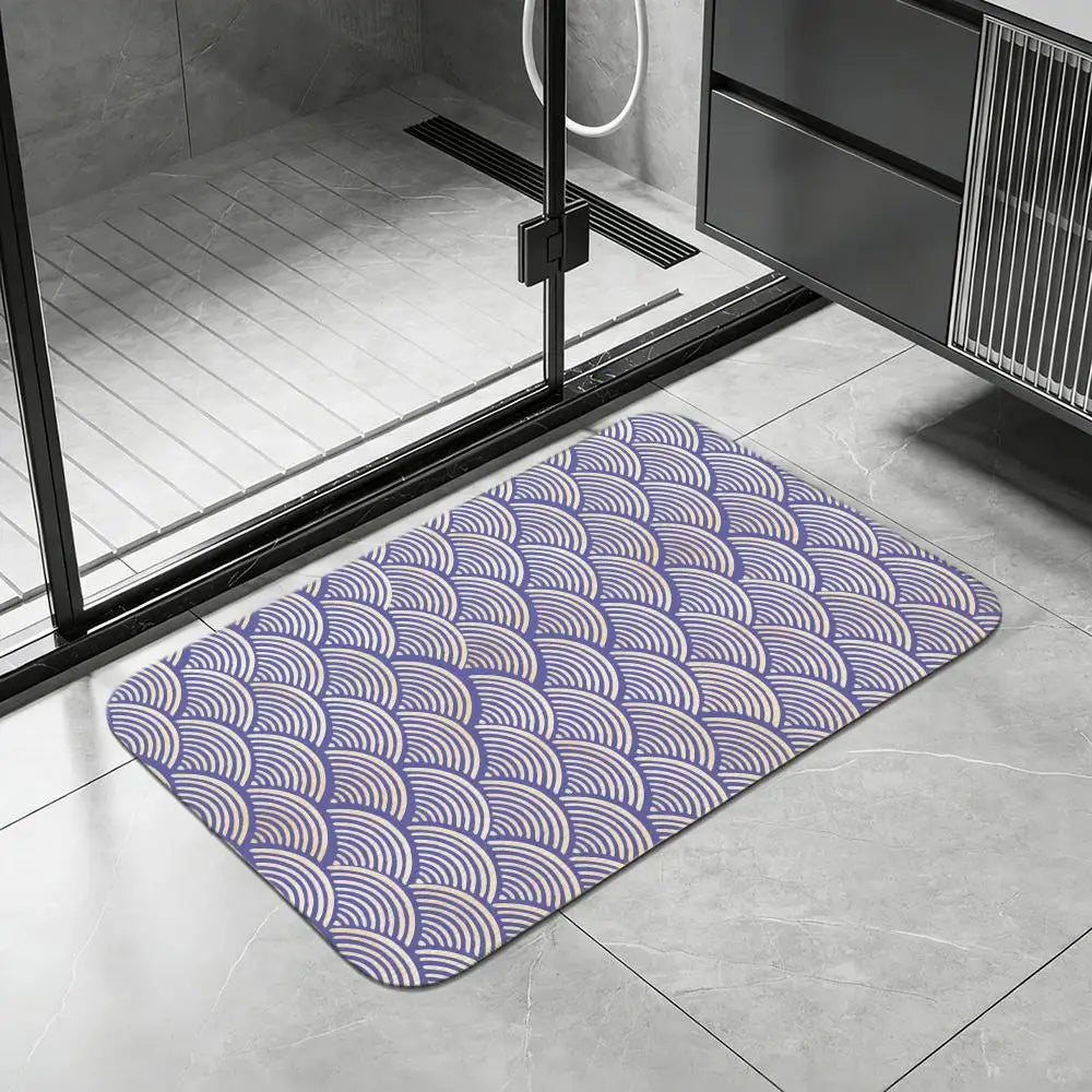 Japanese Seigaiha Diatomite Bath Mat – Quick Dry & Non-Slip Diatomite Bath Mat Axl White2 40x60cm