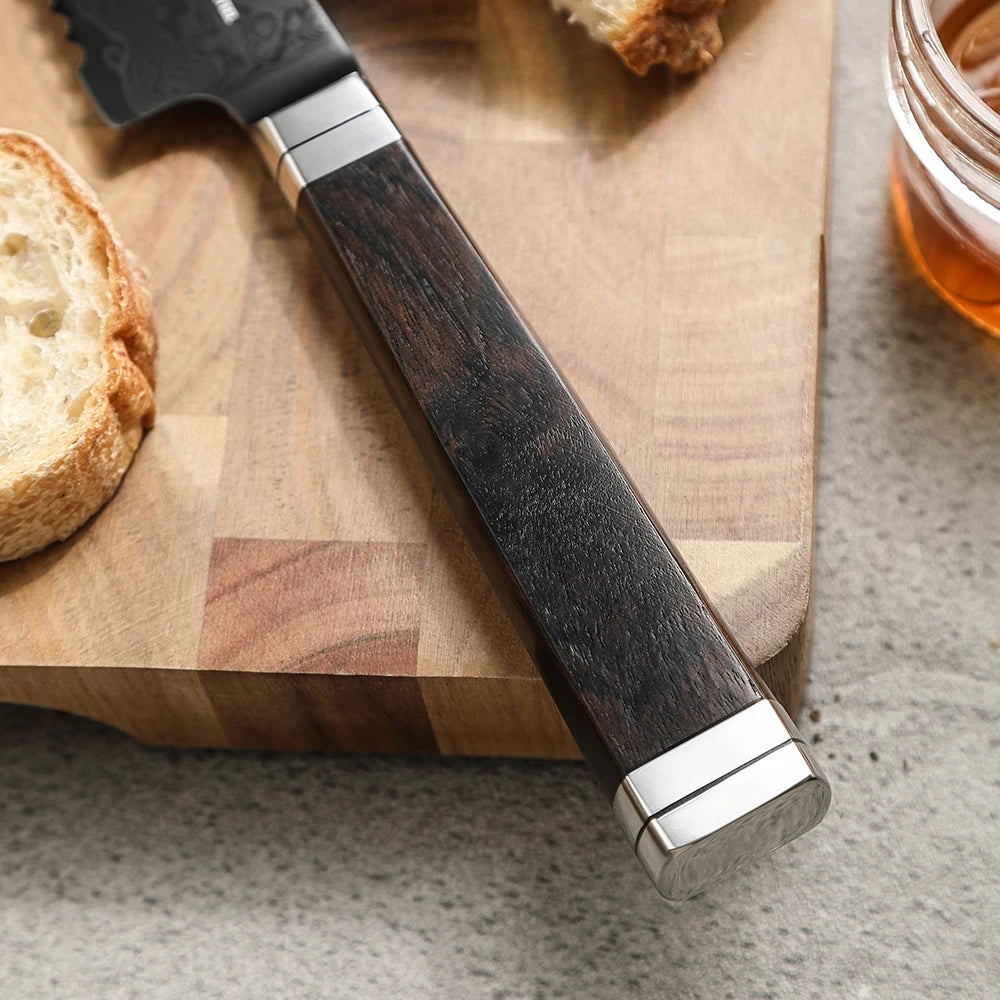 XINZUO Ji 8.46" 67-Layer Damascus Steel Bread Knife | Ebony Handle Damascus Bread Knife Axl