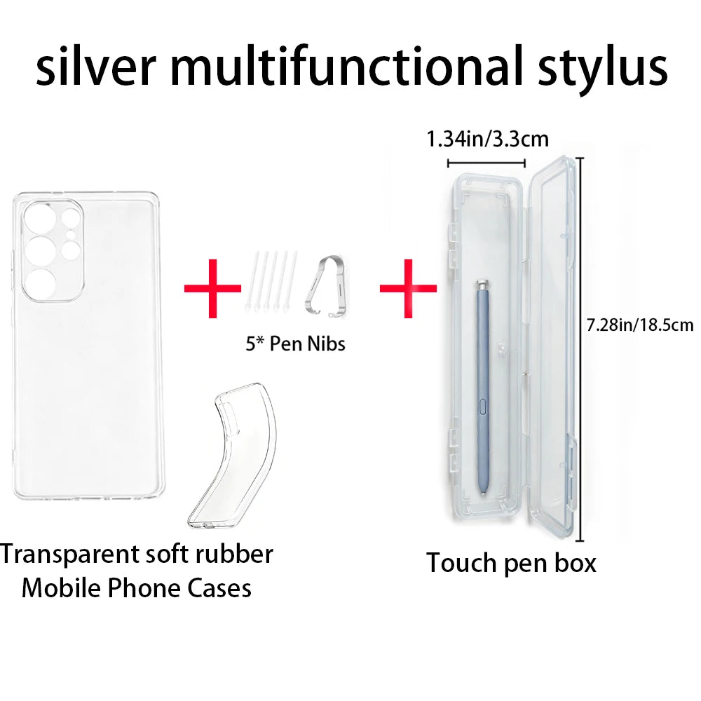 Samsung Galaxy S25 Ultra S Pen Stylus + Nibs + Clear TPU Case Kit Phone Accessories Kit Axl Silver