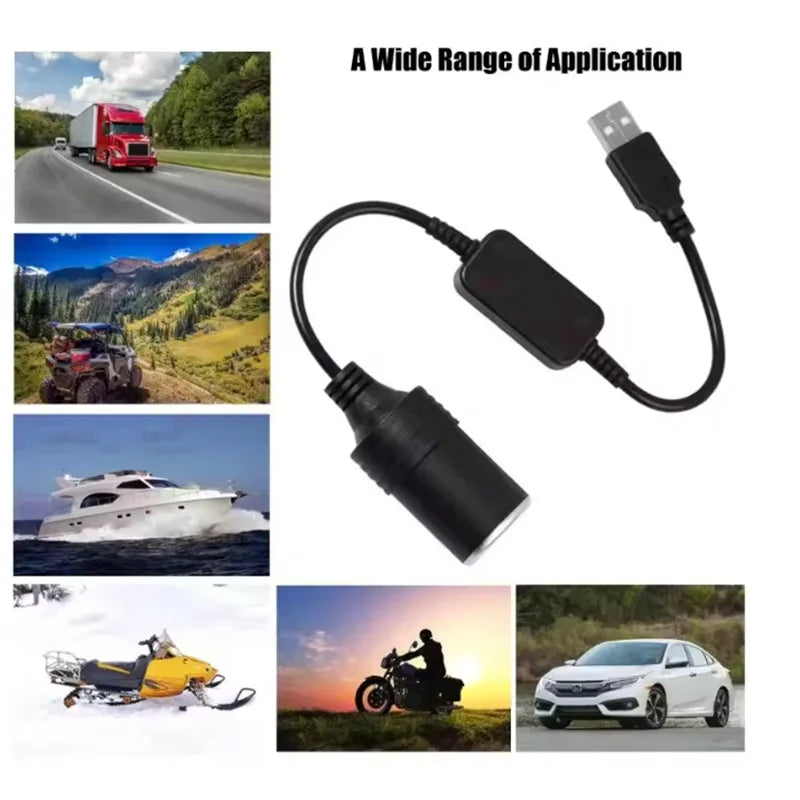 USB to 12V Cigarette Lighter Socket Adapter Converter Car Power Adapter Axl