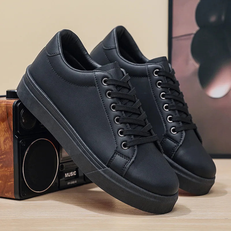 YBQJOO Men's Leather Slip-On Sneakers – Breathable Casual Shoes Men's Casual Sneakers Axl All Black 39