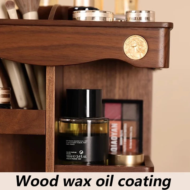 Rotating Wood & Bamboo Makeup Organizer | Cosmetic Storage Box Makeup Organizer Axl