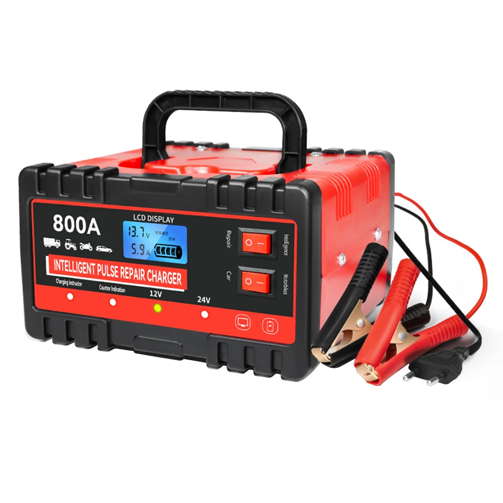 Smart 12V/24V Car Battery Charger – LCD Pulse Repair Tool Battery Charger Axl EU Plug