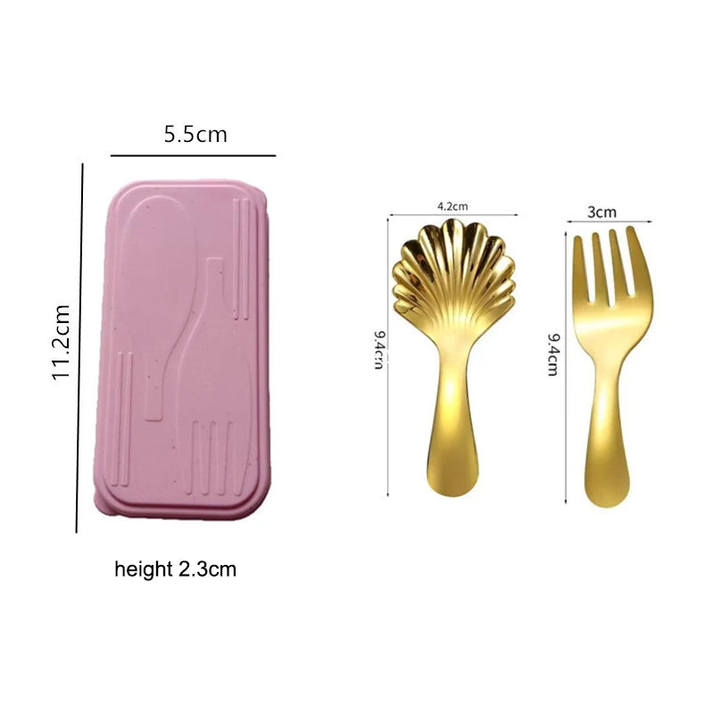 Mini Stainless Steel Spoon & Fork Set – Portable Camping Cutlery Portable Cutlery Set Axl New Gold 2Pcs
