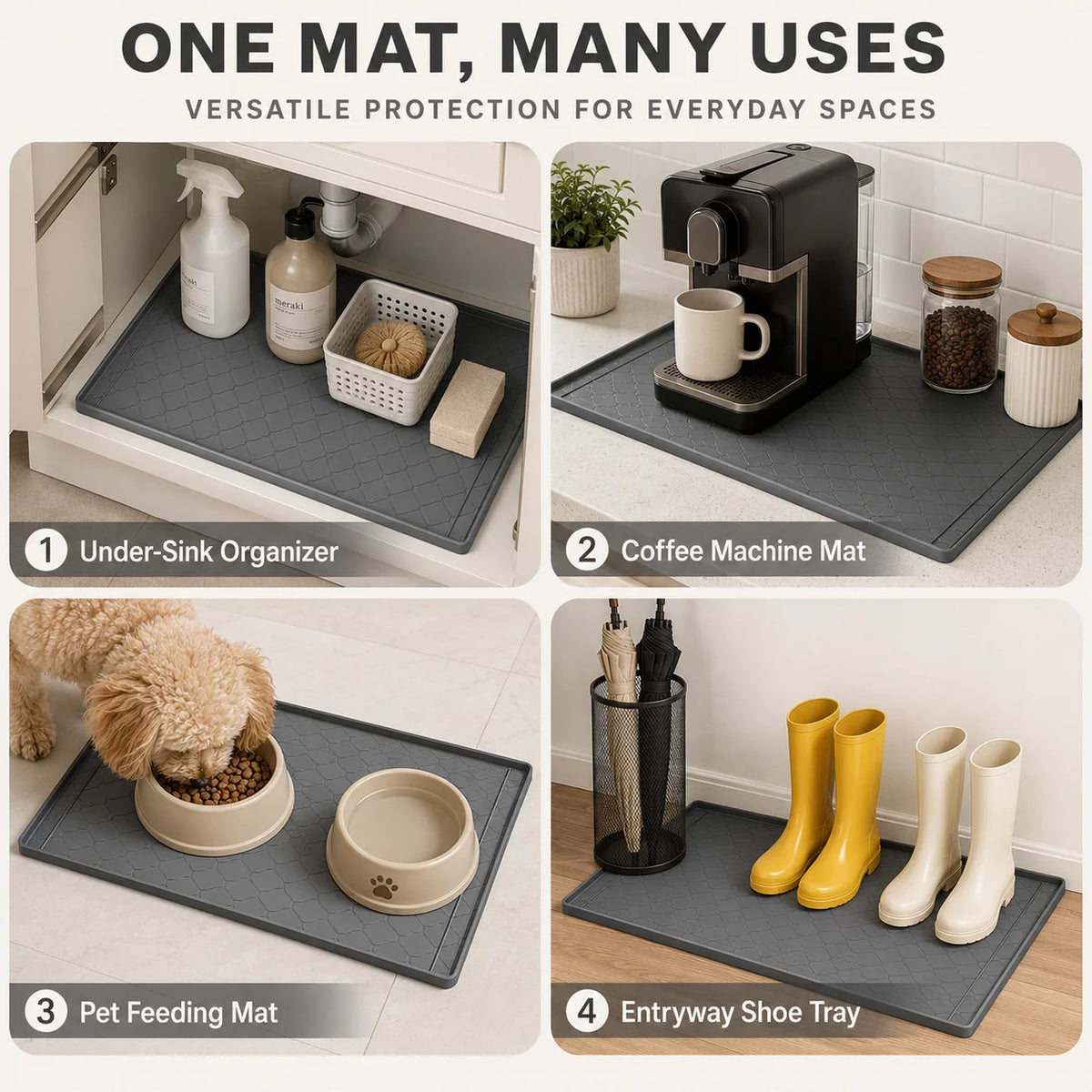 Uwhise 34x22in Under Sink Mat – Waterproof Silicone Tray Under Sink Mat Axl