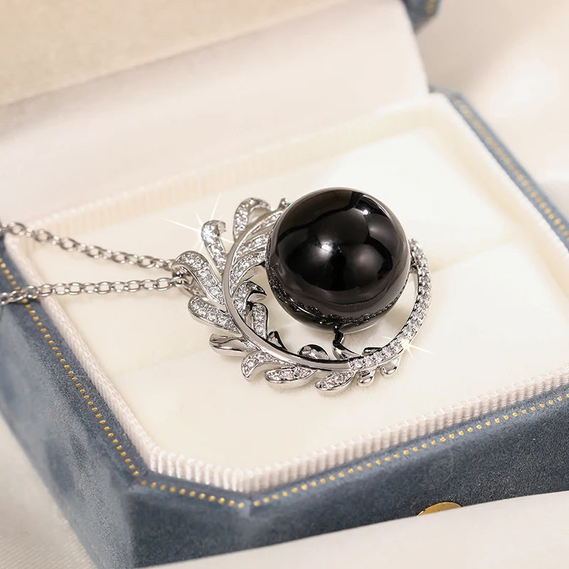 Huitan Branch Pendant Necklace – Black Pearl & Green CZ Women Pendant Necklace Axl