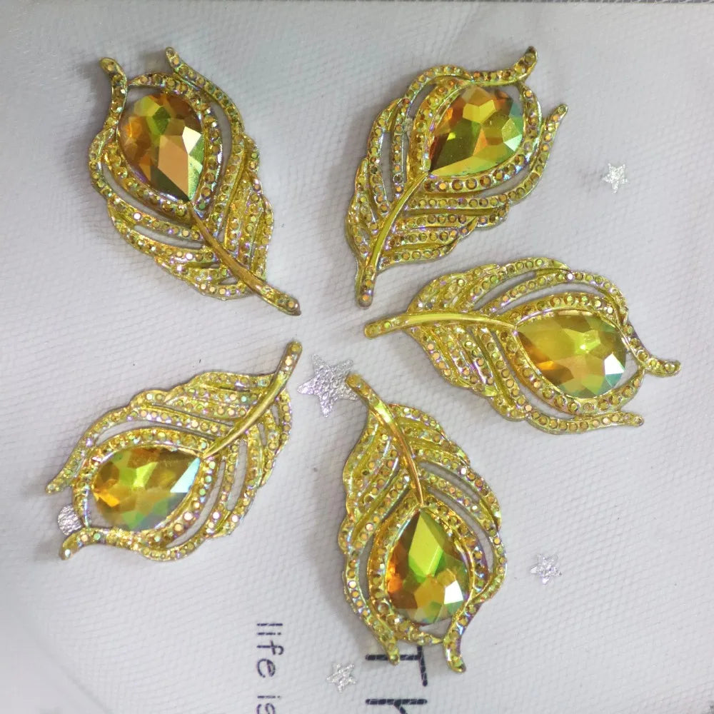 20PCS Resin Peacock Feather Leaf Rhinestones | DIY Craft Gems Craft Rhinestones Axl Yellow