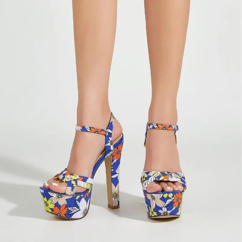 Women's Floral Platform Sandals – 14CM High Heel Open Toe Platform Sandals Axl