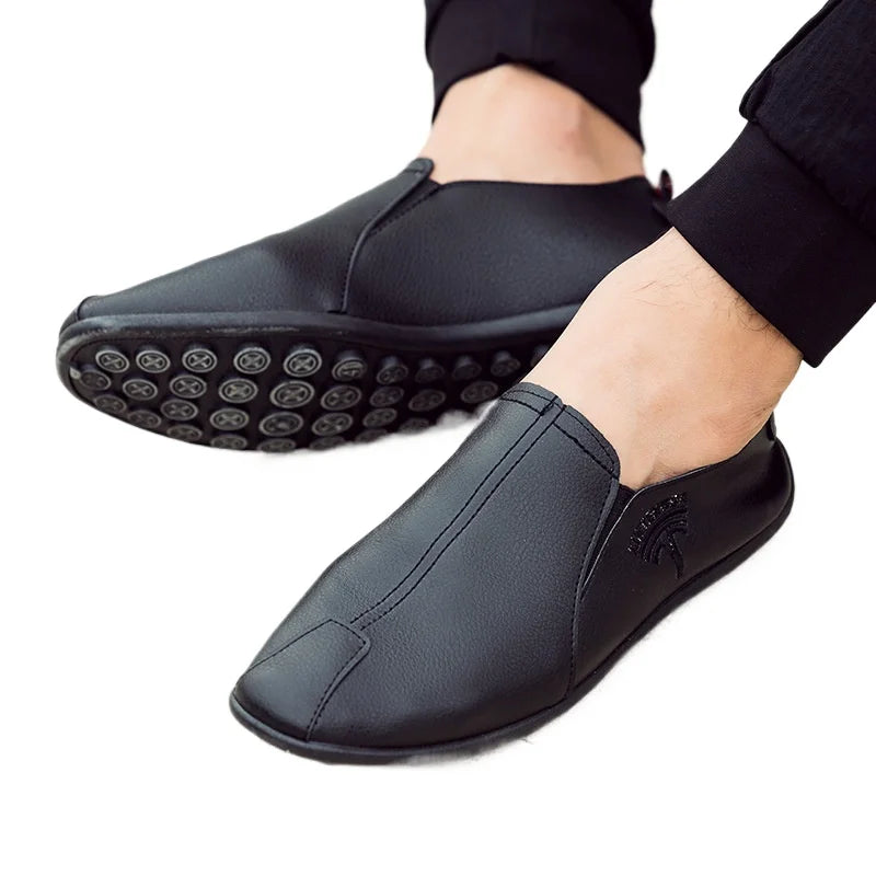 Men's Slip-On Leather Loafers – Lightweight Casual Flat Shoes Men's Casual Loafers Axl