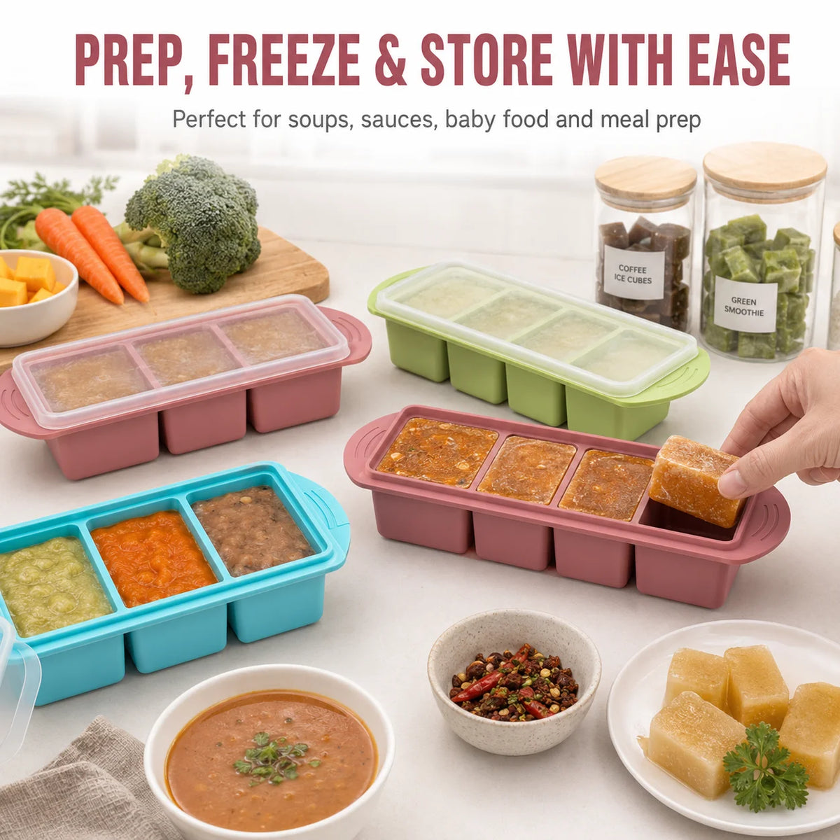Silicone Soup Freezer Trays with Lid – Meal Prep Mold Set Silicone Freezer Tray Axl