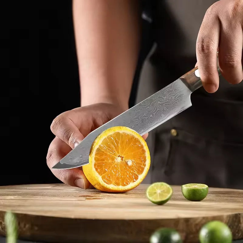 Forged Damascus Chef Knife – Wood Handle & Sleeve | 12cm Blade Damascus Chef Knife Axl