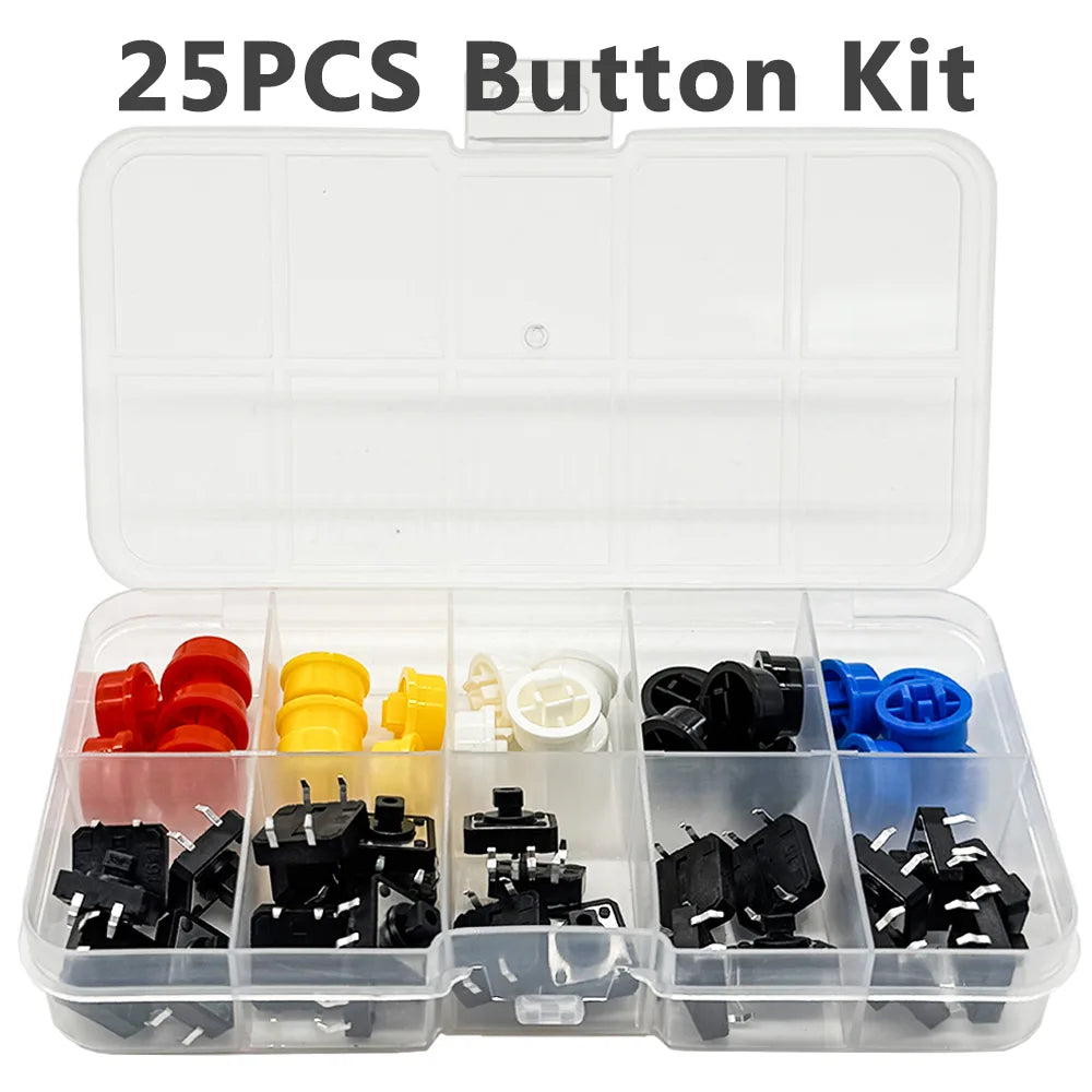 25PCS Tactile Push Button Switch Kit – 5 Colors, 12x12x7.3mm Electronic Switch Kit Axl Default Title