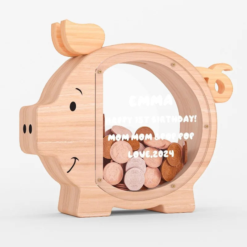 Solid Wood Pig Piggy Bank Figurine – Minimalist Home Decor Wooden Piggy Bank Axl Wood Piggy Bank