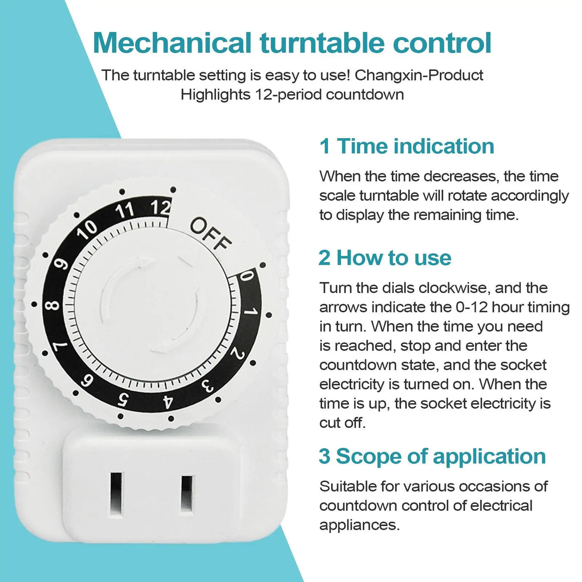 12-Hour Mechanical Timer Outlet – US Plug Cyclic Timing Socket Mechanical Timer Socket Axl