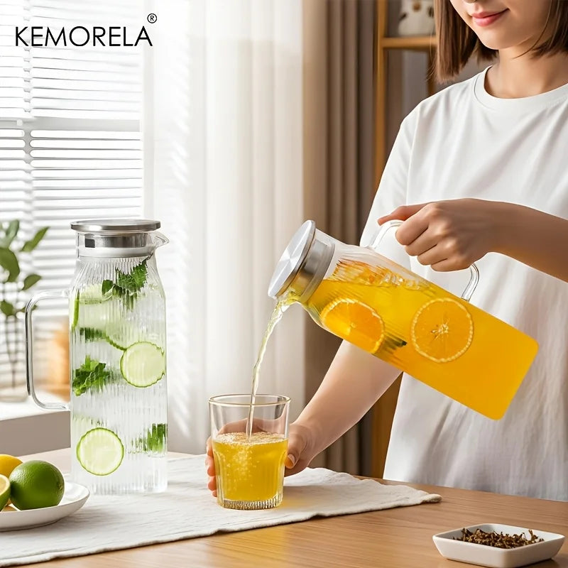 KEMORELA 2L Glass Kettle – Stripe Design, Lid & Cleaning Brush Glass Beverage Kettle Axl