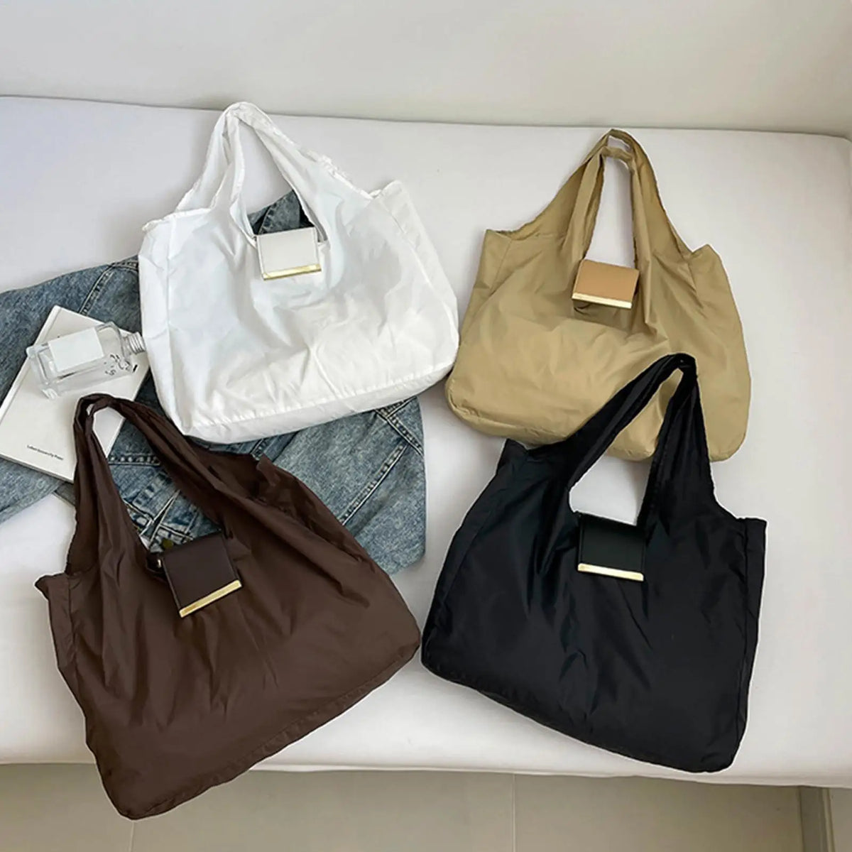 Foldable PU Leather Tote Bag for Women – Keychain Purse Foldable Tote Bag Axl