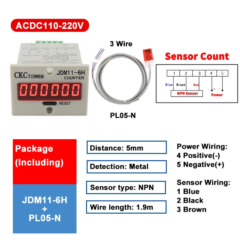 JDM11-6H 6-Digit Digital Industrial Counter + Proximity Switch Industrial Digital Counter Axl SET16