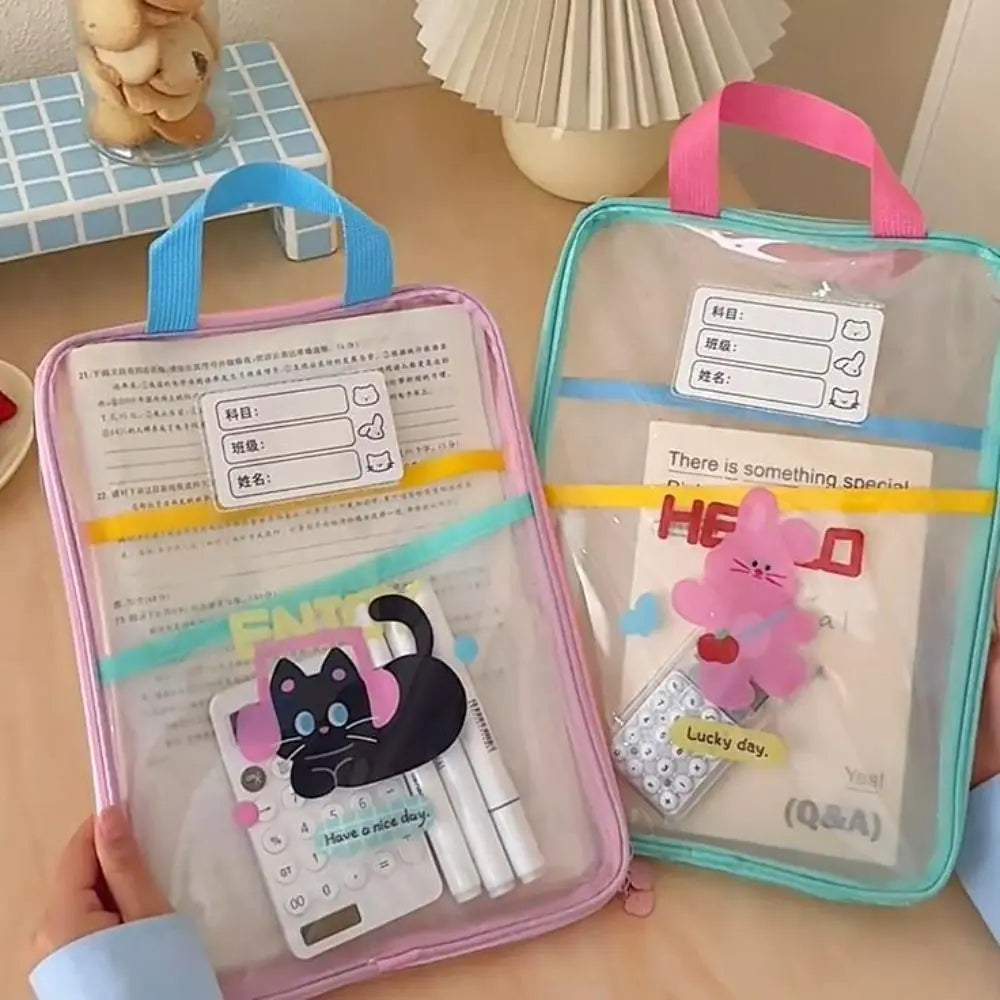 Cartoon PVC File Folder Bag – Transparent Bear & Rabbit Design PVC File Folder Bag Axl