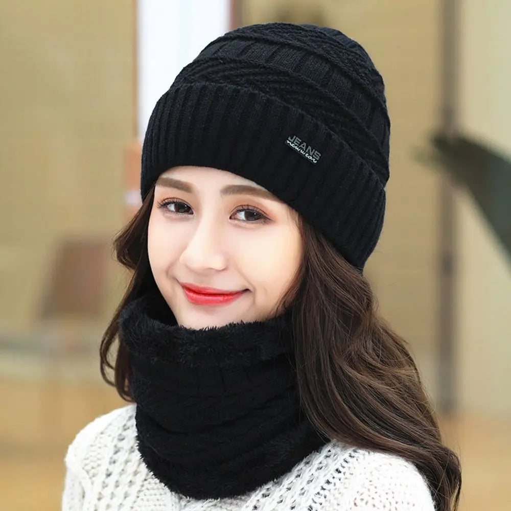 Winter Thermal Fleece Beanie Hat & Scarf Set – 2-in-1 Warm Beanie Hat Scarf Set Axl Black
