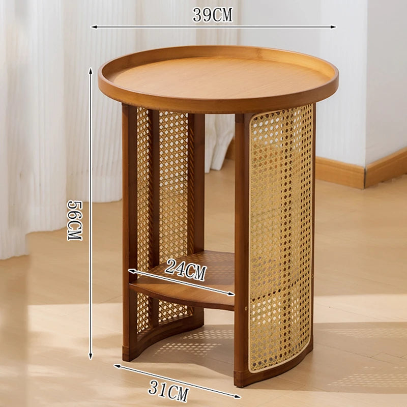 Round Bamboo Coffee Table with Storage Shelf | Japanese Style Bamboo Coffee Table Axl Brown Small