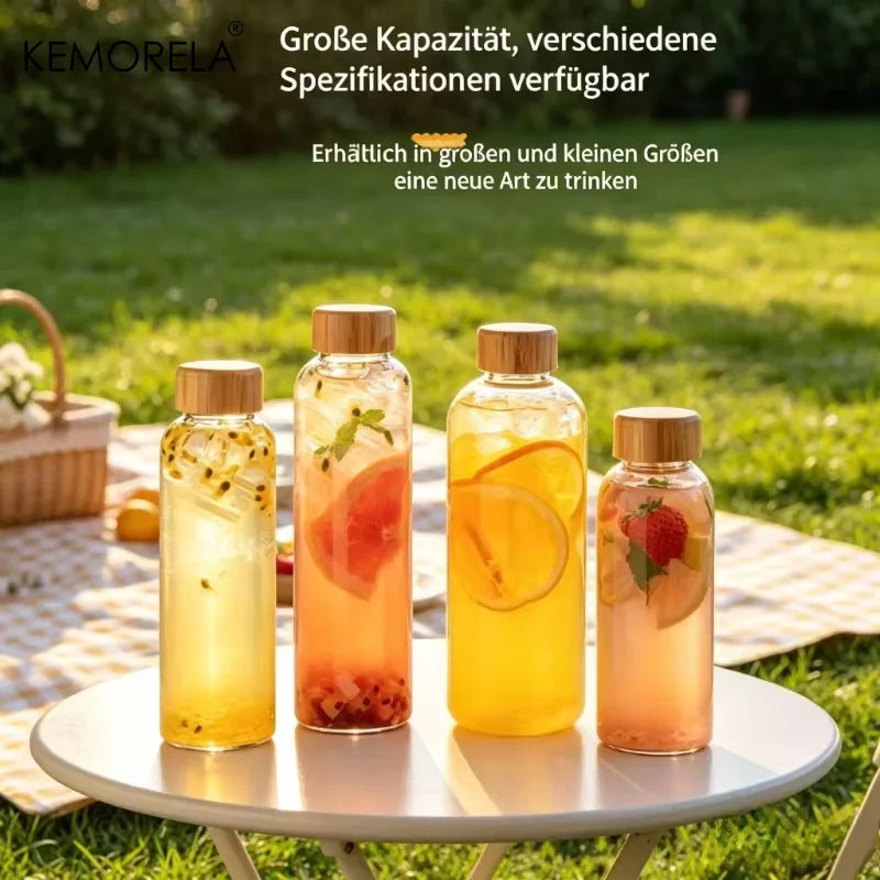 Glass Water Bottle Wooden Lid 500/750/1000ml + Cleaning Brush Glass Water Bottle Axl