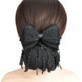 Women's Hair Bun Net with Bowknot – Elegant Elastic Headwear Hair Bun Net Axl Black--A