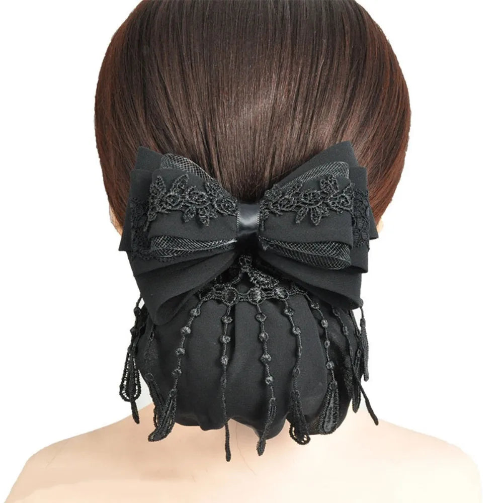 Women's Hair Bun Net with Bowknot – Elegant Elastic Headwear Hair Bun Net Axl Black--A