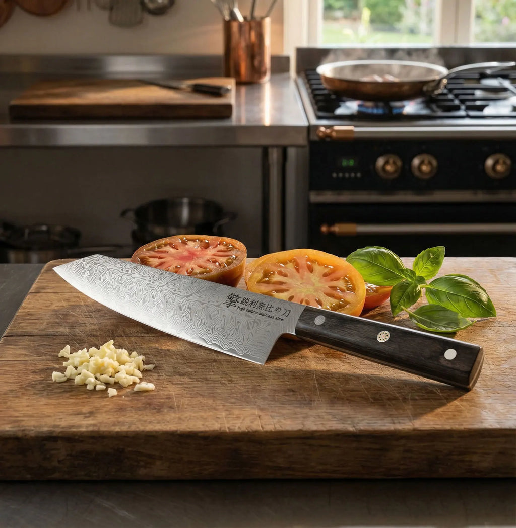 Damascus Chef's Knife – Japanese Santoku Wood Handle | 20cm Chef's Knife Axl