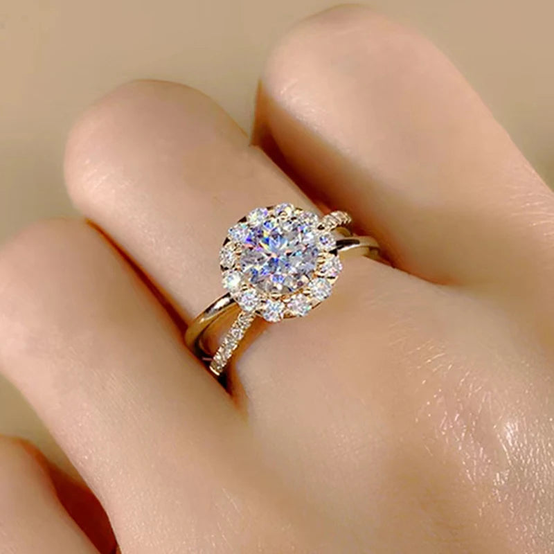 Huitan Gold Wedding Ring Women – CZ Crystal Pave Band Wedding Band Ring Axl
