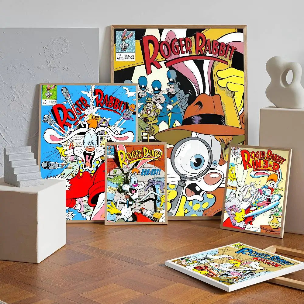 Cartoon Rabbit Self-Adhesive Wall Poster – Waterproof Mural Art Wall Art Poster Axl