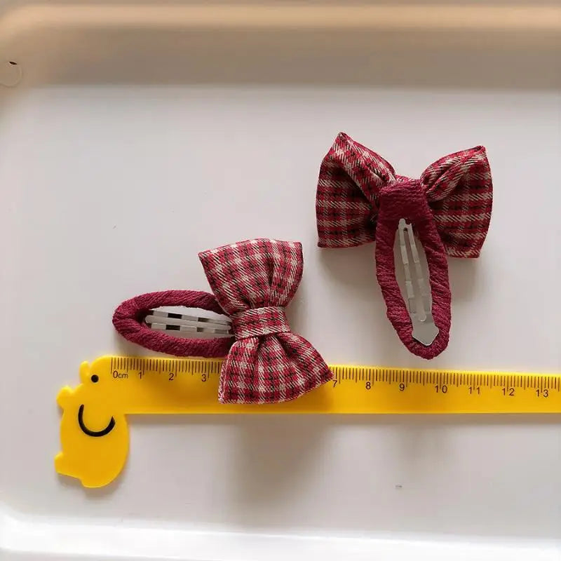 Sweet Plaid Bow Hair Clips Red Polka Dot Girls Women 1 Pair Bow Hair Clips Axl