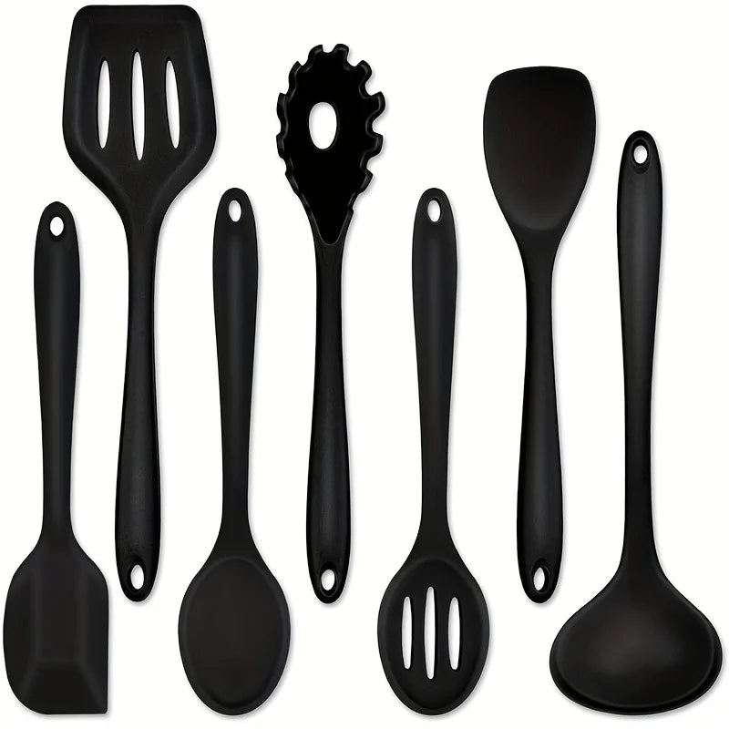 7-Piece Silicone Kitchen Utensil Set – Non-Stick Spatula & More Silicone Utensil Set Axl 7Set-Black