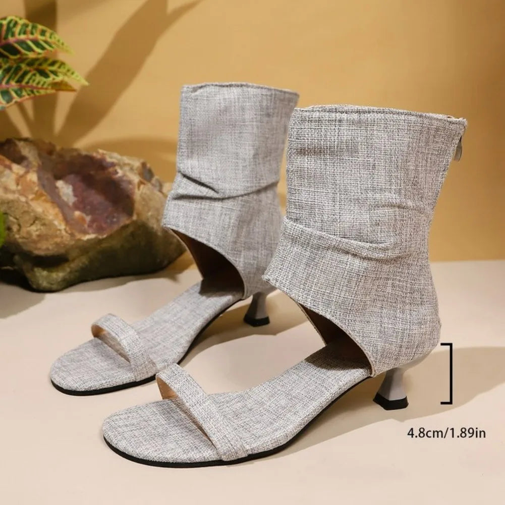 VKJF Women's Roman Gladiator Sandal Boots | Kitten Heel Open Toe Gladiator Sandal Boots Axl