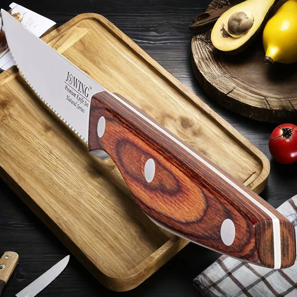 Serrated Steak Knife Set – Mahogany Handle Stainless Steel Steak Knife Set Axl
