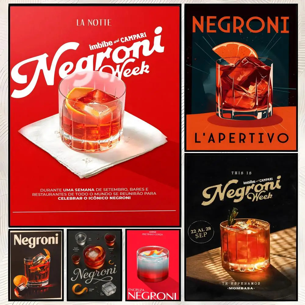 Cocktail Negroni Wall Art Poster – Self-Stick Waterproof Decor Wall Art Poster Axl