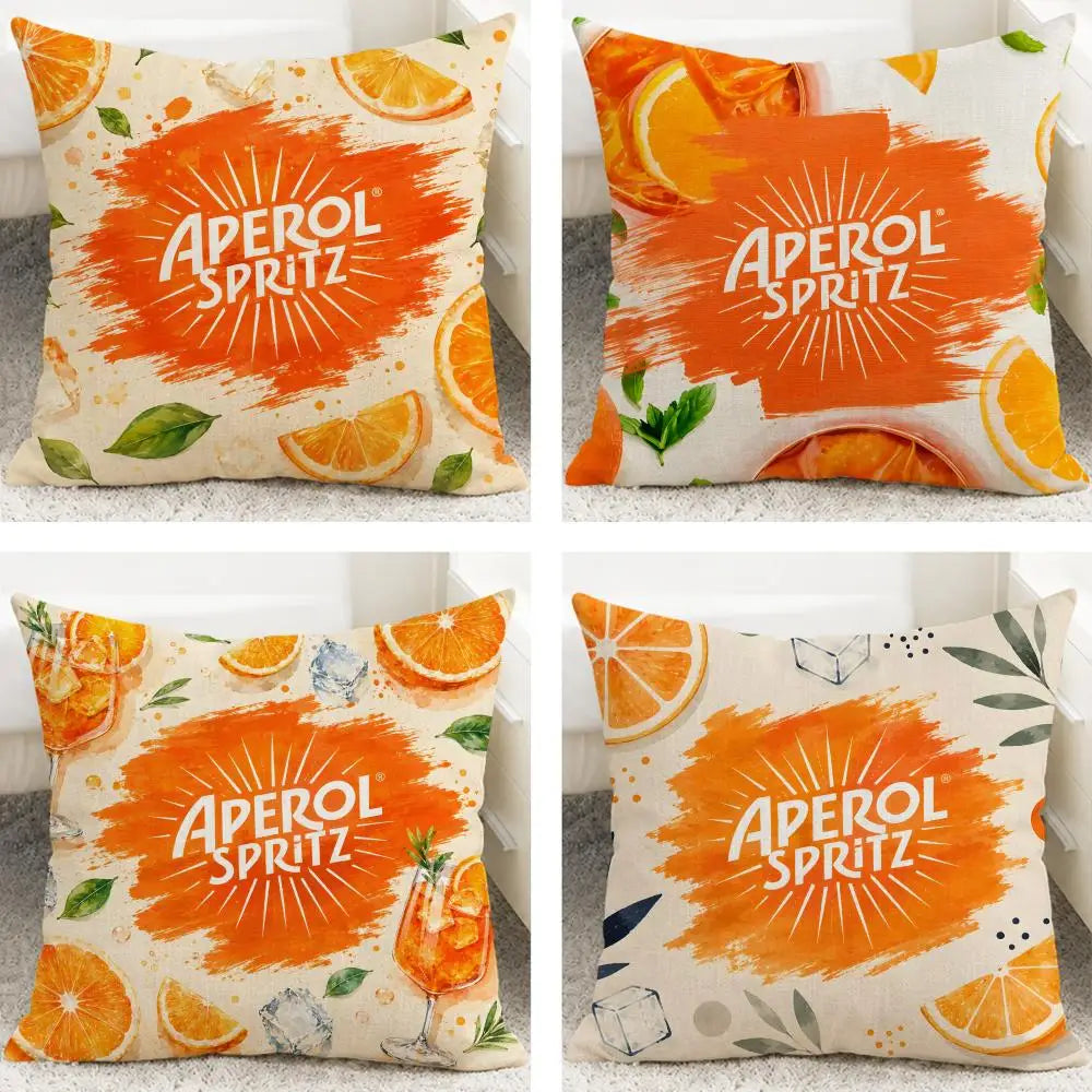 Aperol Spritz Linen Cushion Cover – Breathable Sofa Pillowcase Linen Cushion Cover Axl