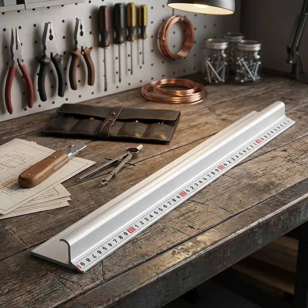 50cm Aluminum Protective Straight Ruler – Non-Slip Measuring Tool Aluminum Measuring Ruler Axl