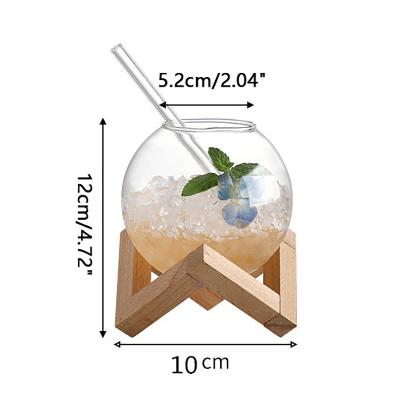 Round Ball Cocktail Glass with Wood Stand | Creative Bar Tumbler Cocktail Glass Axl 1PCS 400ml