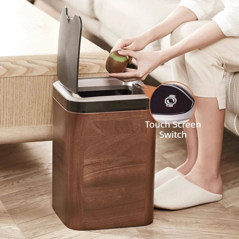 Automatic Sensor Wooden Trash Can – Smart 14L Bin with Lid Sensor Trash Can Axl
