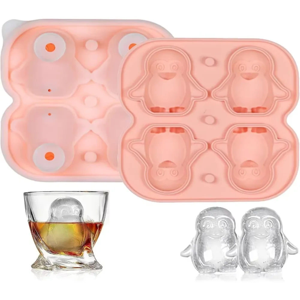 KEMORELA Penguin Silicone Ice Cube Tray with Lid | BPA-Free Silicone Ice Cube Tray Axl Pink