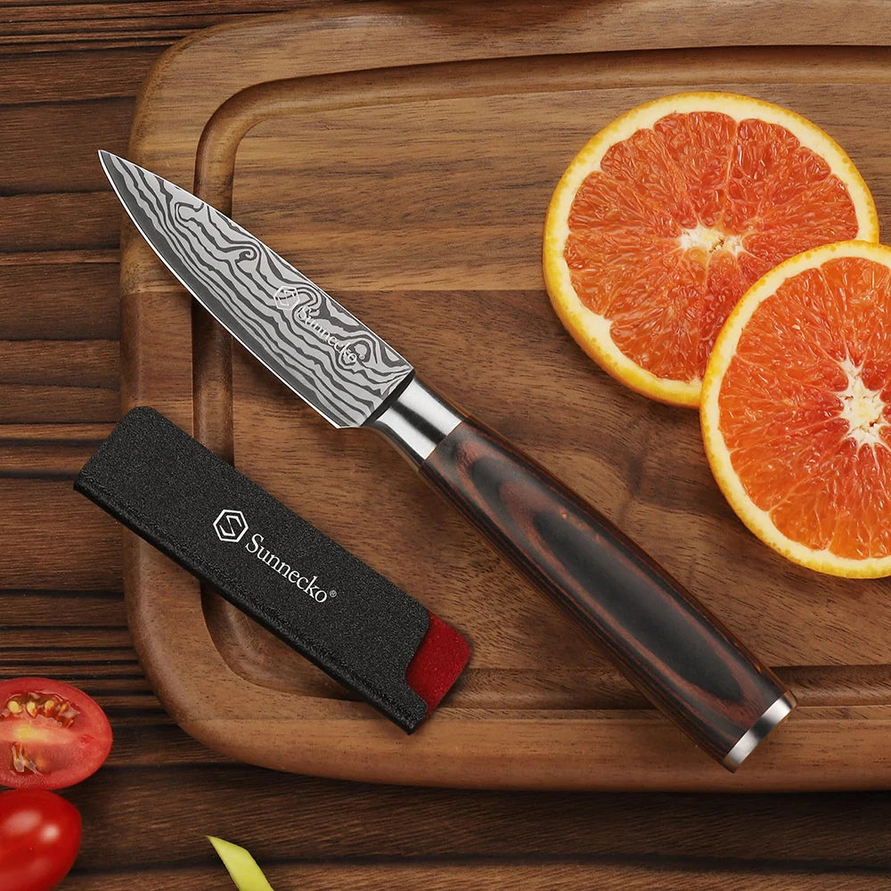 Sunnecko 3.5" Paring Knife – Sharp High Carbon Steel Blade Paring Knife Axl