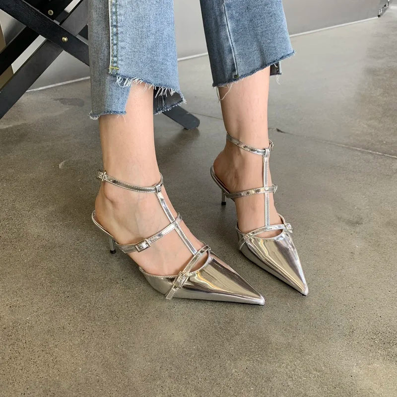 Women's Pointed Toe High Heel Pumps with Ankle Strap High Heel Pumps Axl