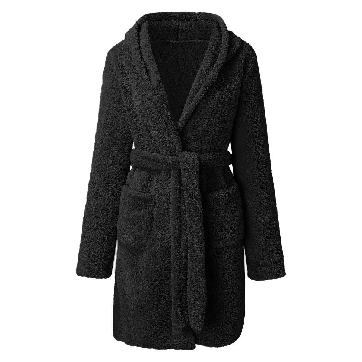 Women's Hooded Fuzzy Fleece Robe – Cozy Kimono Bathrobe Hooded Fleece Robe Axl Black XXL