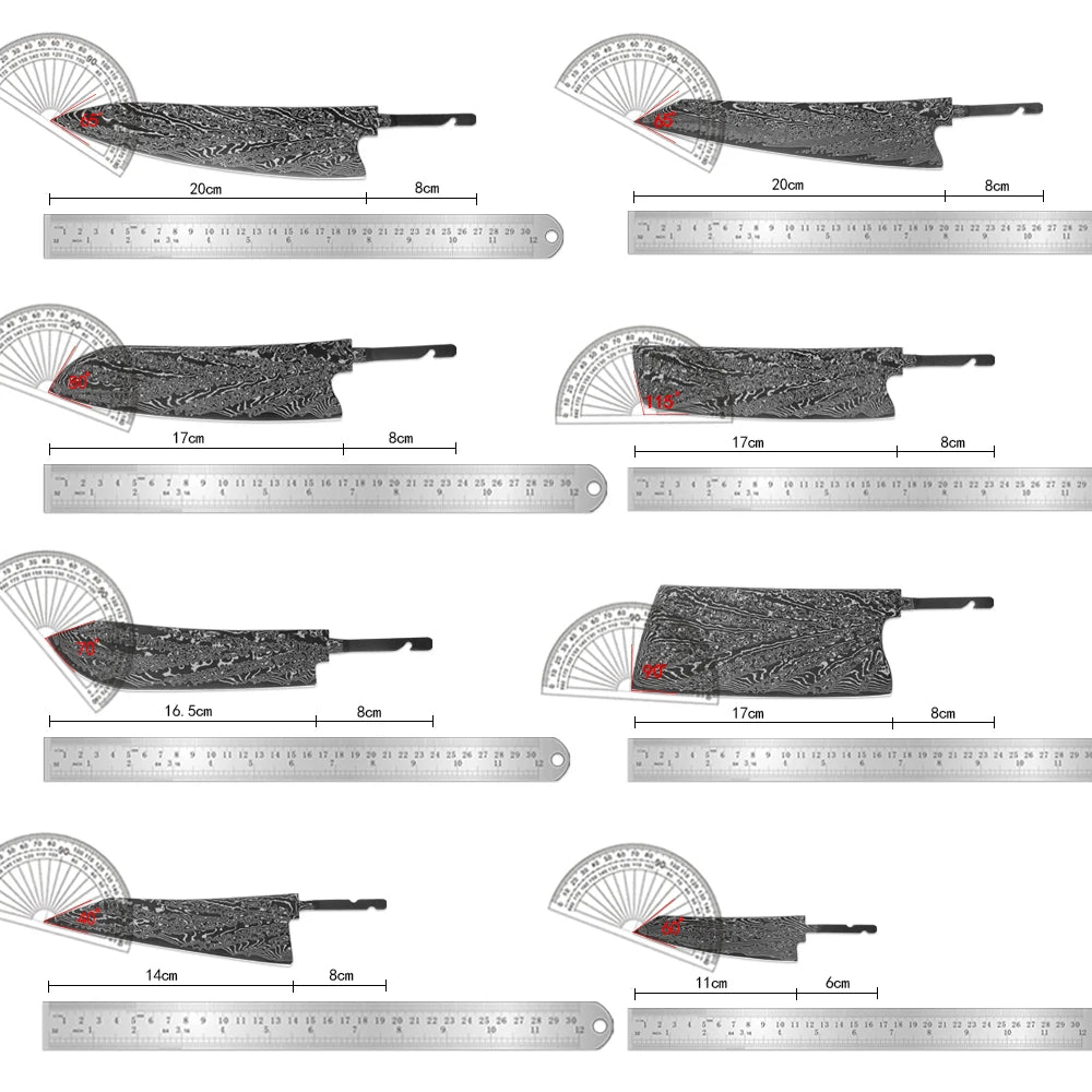 Damascus Steel Knife Blank Set 1–8 PCS | DIY Kitchen Blade Knife Blank Set Axl