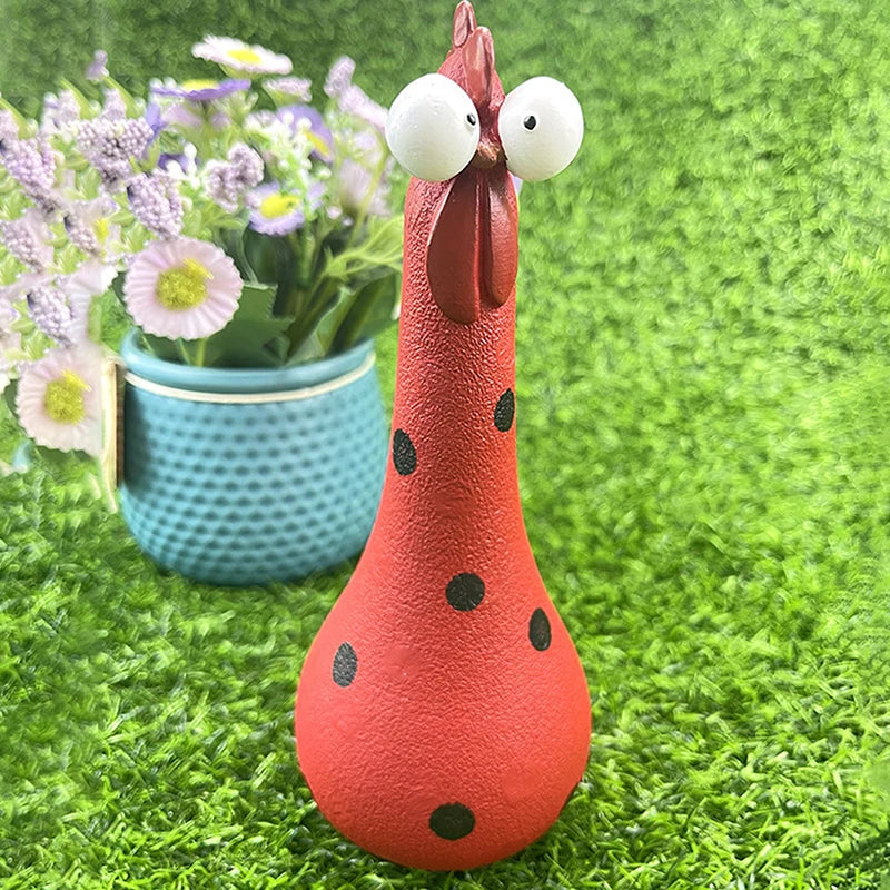 Quirky Big-Eyed Chicken Figurine – Polka Dot Resin Garden Statue Garden Figurine Axl