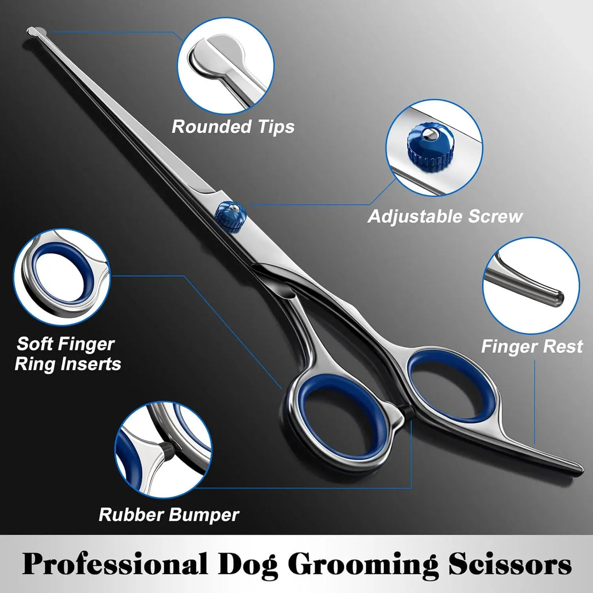 4-in-1 Dog & Cat Grooming Scissors Set – Straight, Curved & Thinning Pet Grooming Scissors Axl